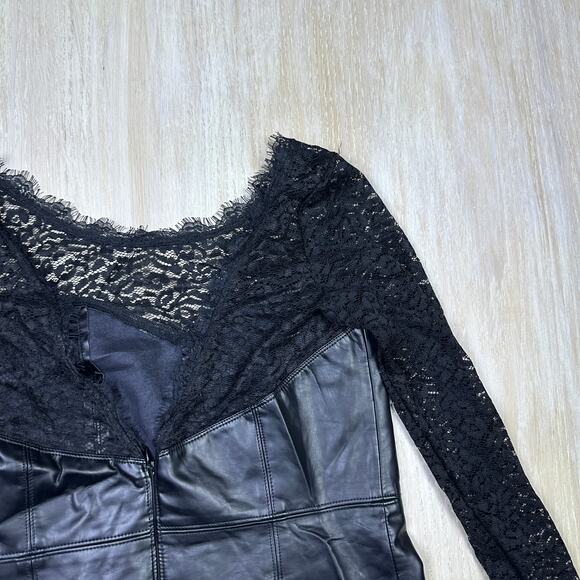 Free People Black Faux Leather Lace Long Sleeve Colleen Bodycon Mini Dress Small - Picture 9 of 16